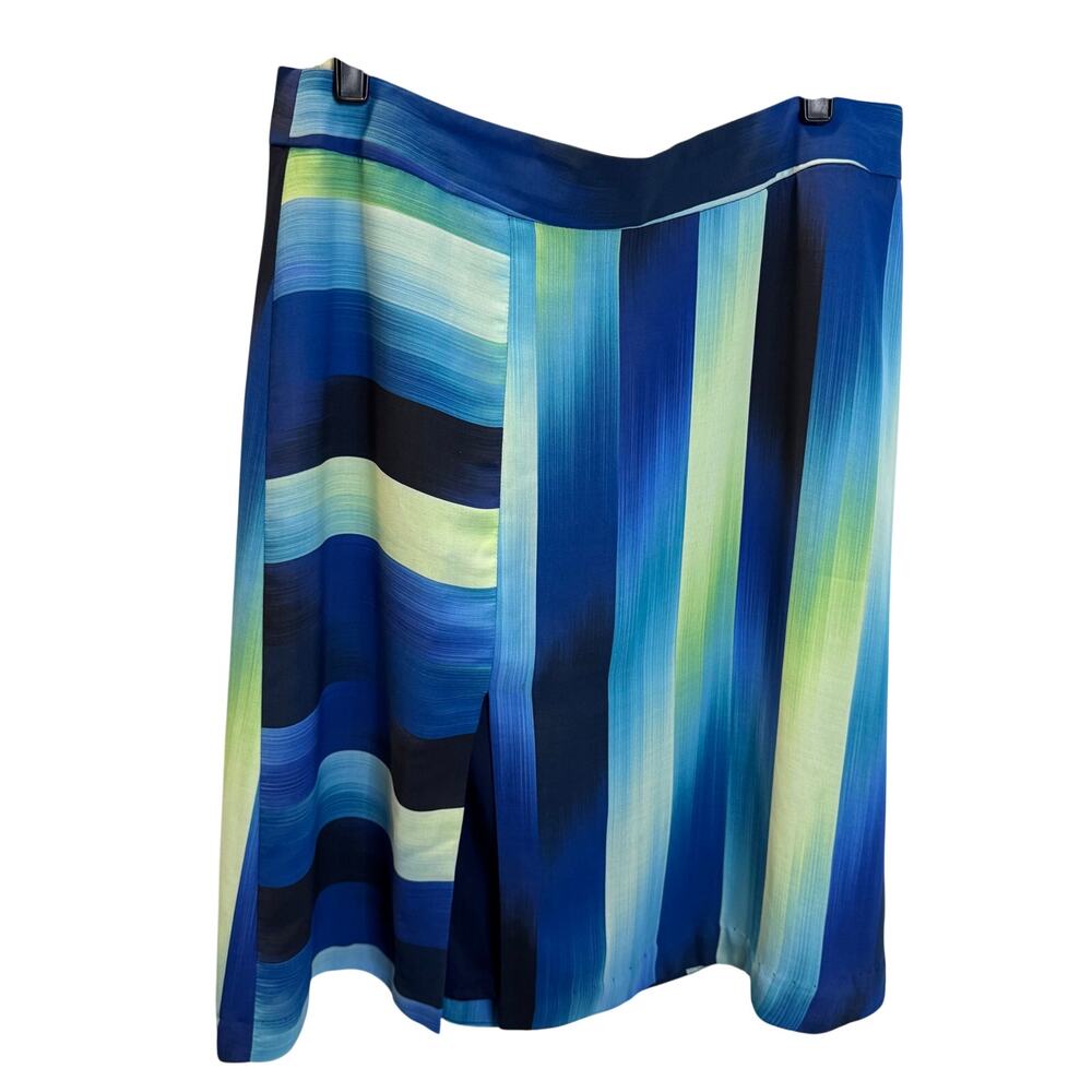 Trina Turk Blue Green Watercolor Stripe A-Line Knee Length Skirt Womens Size 10